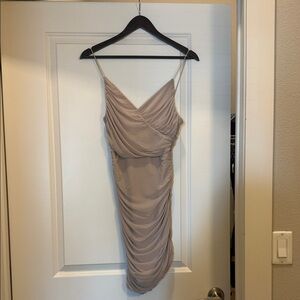 Spring Haze Draped Dress in Taupe
